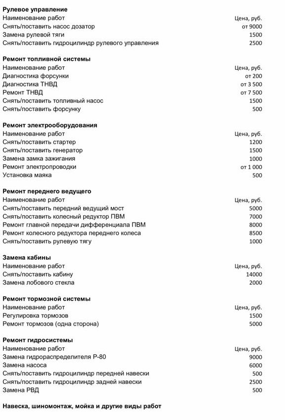 Цены на услуги по ремонту тракторов с/х и спец.техники в Москве и Московской области